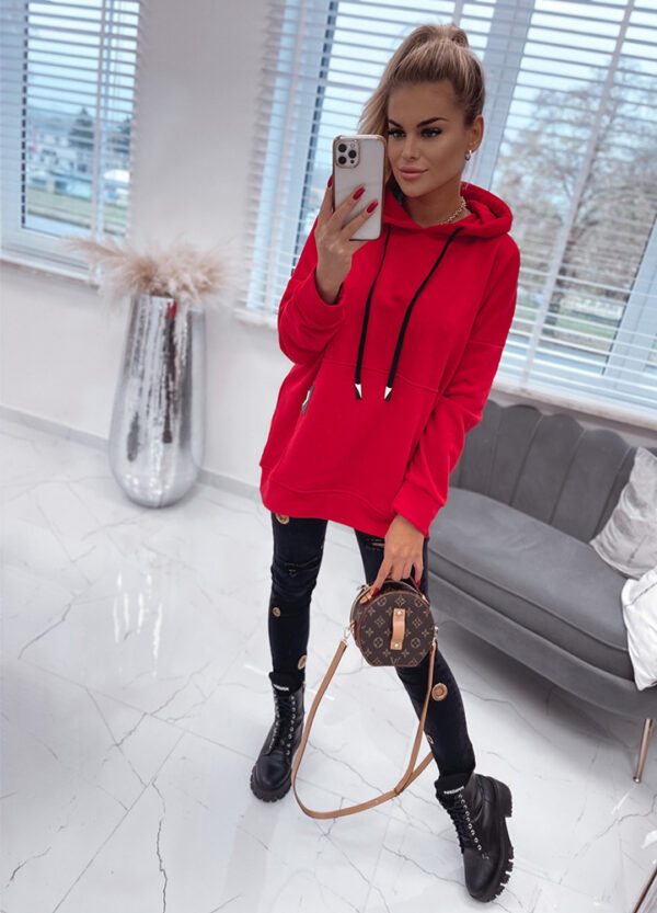 DŁUGA BLUZA Z KAPTUREM RED-498451