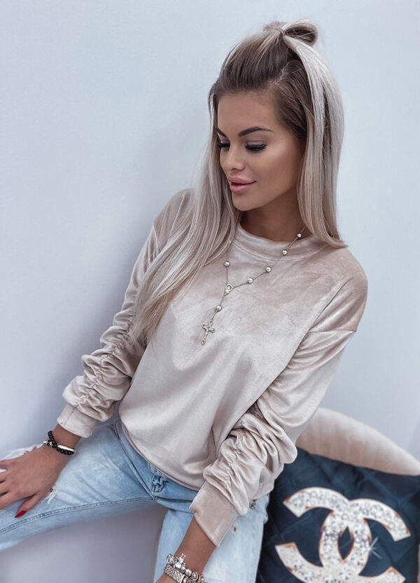 WELUROWA BLUZKA / ŚCIĄGACZE NA RĘKAWACH BEIGE-507200