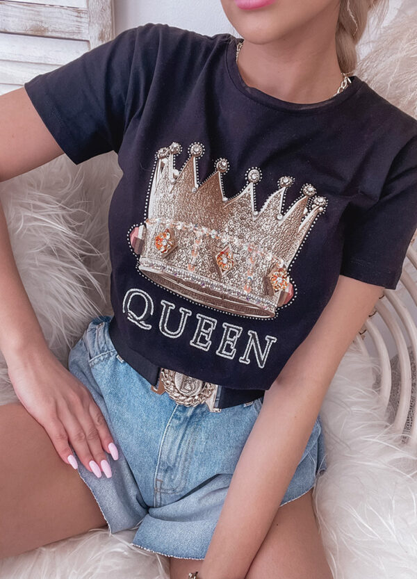 T-SHIRT Z APLIKACJĄ QUEEN-526700