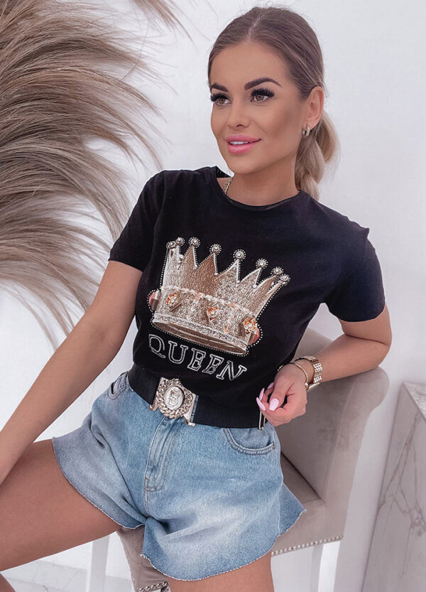 T-SHIRT Z APLIKACJĄ QUEEN-526705