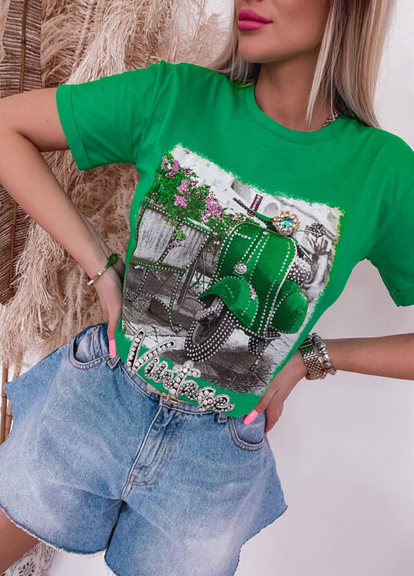 T-SHIRT Z NADRUKIEM I CEKINAMI GREEN-539004