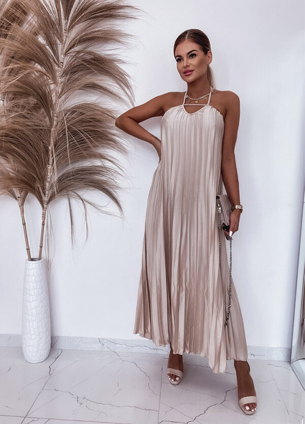 PLISOWANA SUKIENKA MAXI BEIGE-0