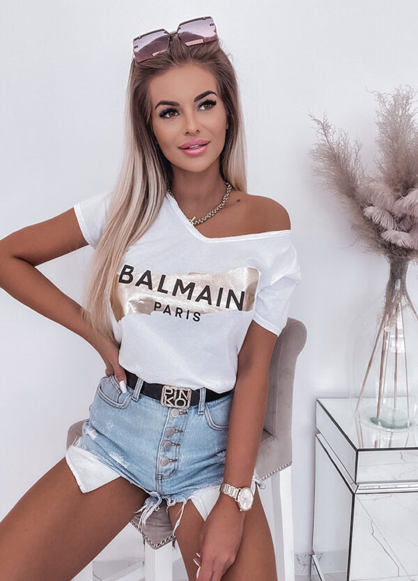 BAWEŁNIANY T-SHIRT BALMAIN WHITE-0