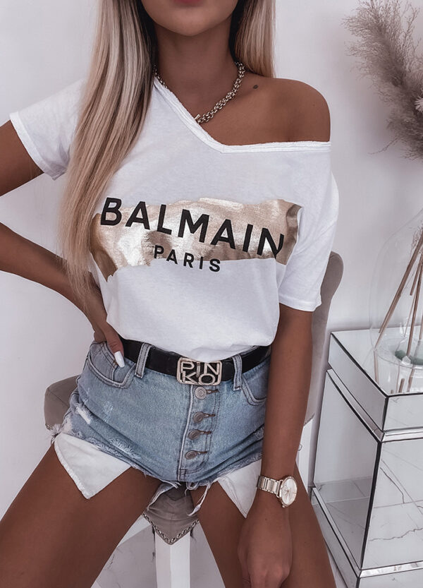 BAWEŁNIANY T-SHIRT BALMAIN WHITE-553865