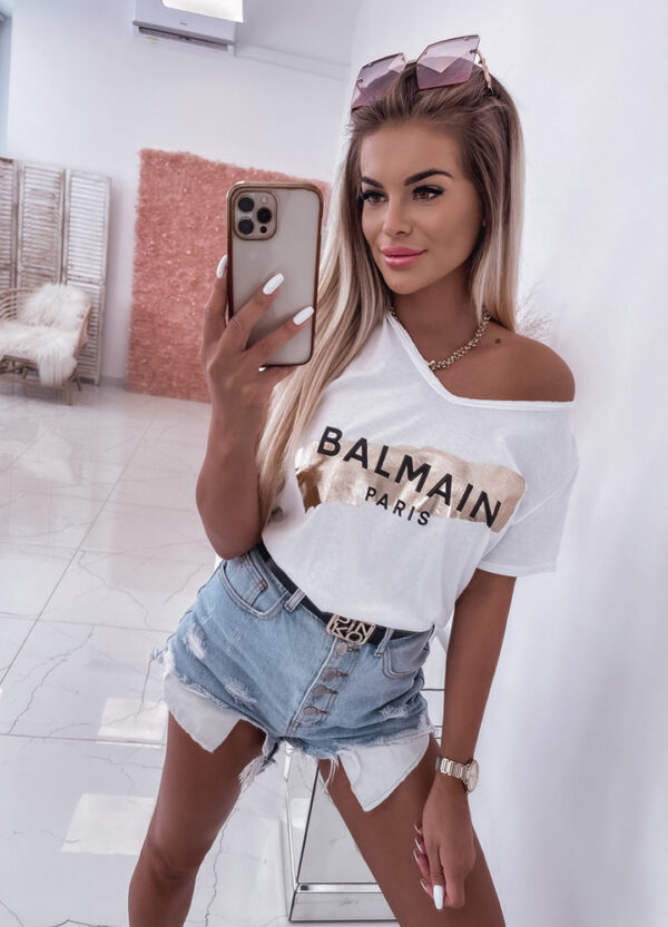 BAWEŁNIANY T-SHIRT BALMAIN WHITE-553866