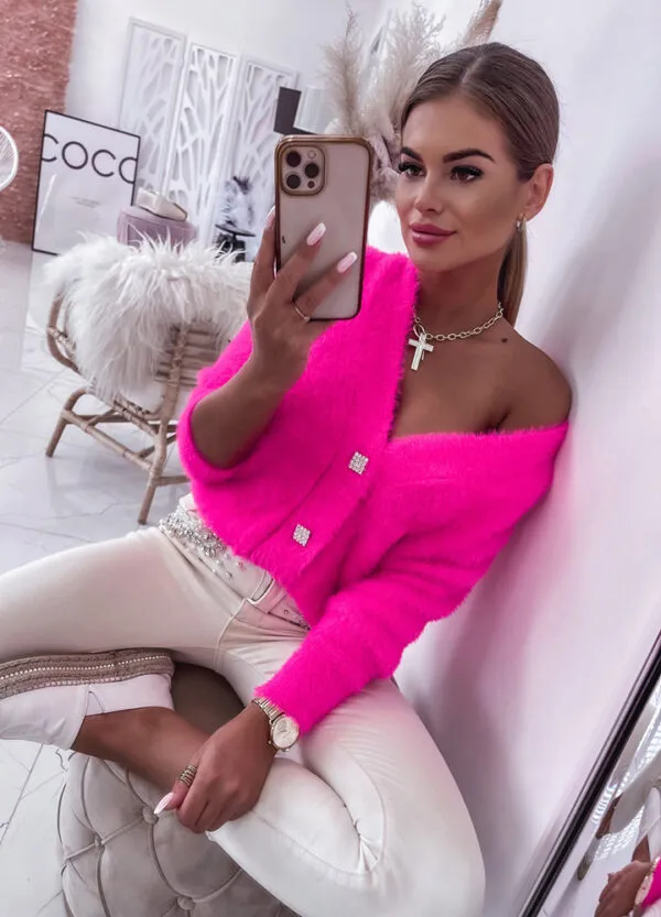 SWETER ANGORA ZAPINANY NA GUZIKI NEON-0