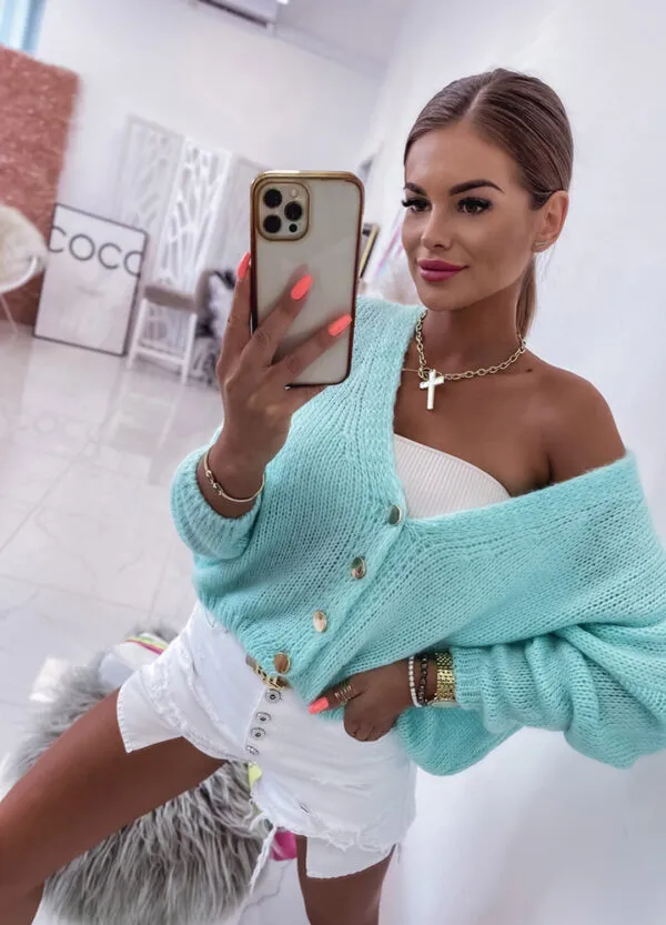 SWETER ZAPINANY NA GUZIKI TURQUOISE-556909