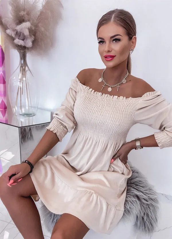 WELUROWA SUKIENKA HISZPANKA BEIGE-557647