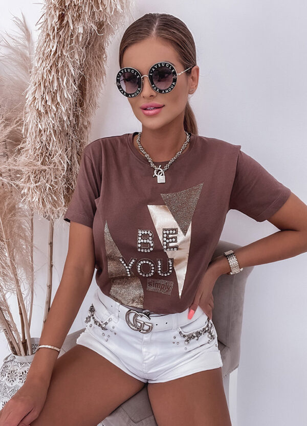 T-SHIRT Z CEKINAMI BROWN-558790