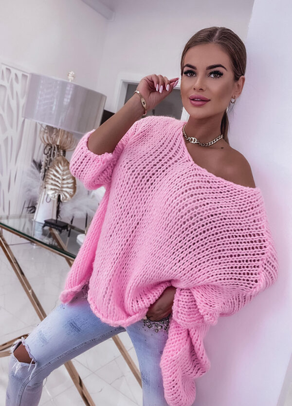 OVERSIZOWY SWETER GRUBO PLECIONY PINK-561519