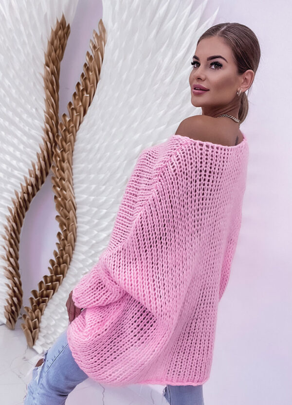 OVERSIZOWY SWETER GRUBO PLECIONY PINK-561521