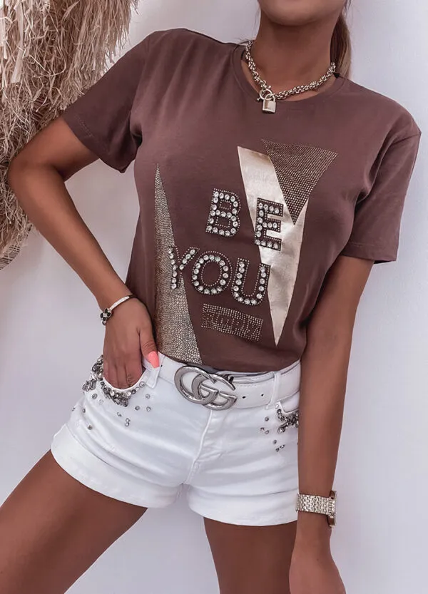 T-SHIRT Z CEKINAMI BROWN-558794