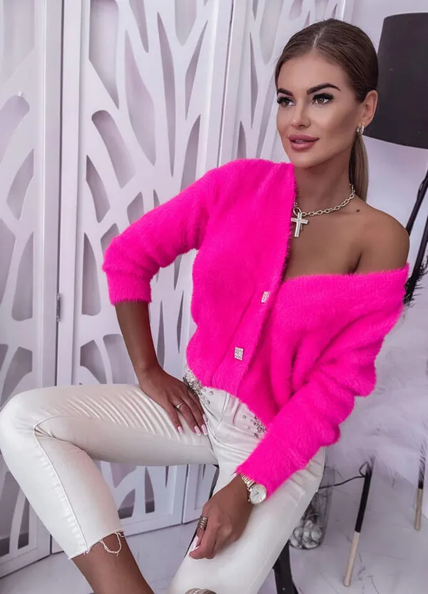 SWETER ANGORA ZAPINANY NA GUZIKI NEON-562559