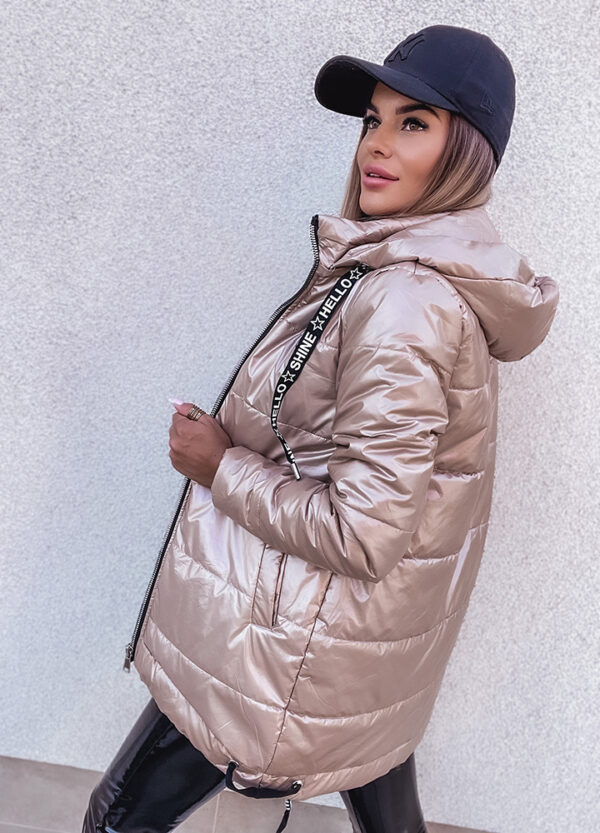 PIKOWANY PŁASZCZ / PARKA BEIGE-566122