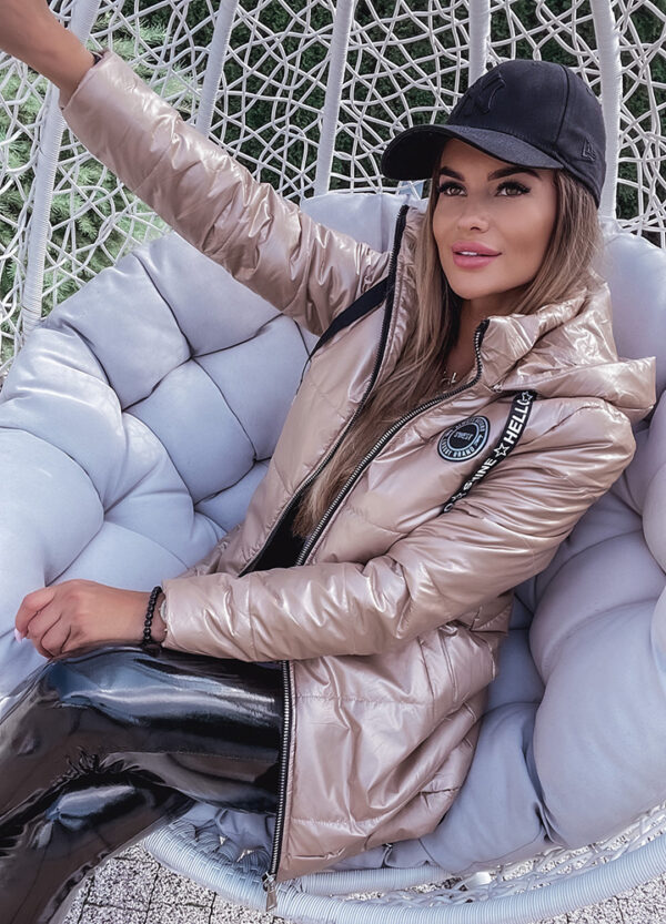 PIKOWANY PŁASZCZ / PARKA BEIGE-566123