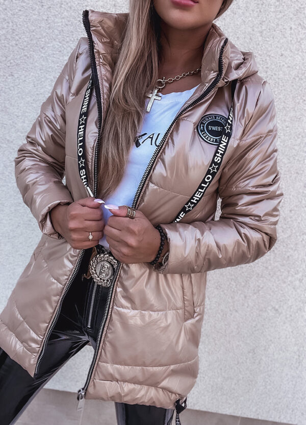 PIKOWANY PŁASZCZ / PARKA BEIGE-566125