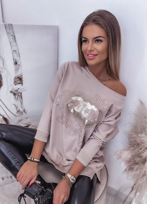 BAWEŁNIANA BLUZKA Z CEKINAMI CC BEIGE-570580