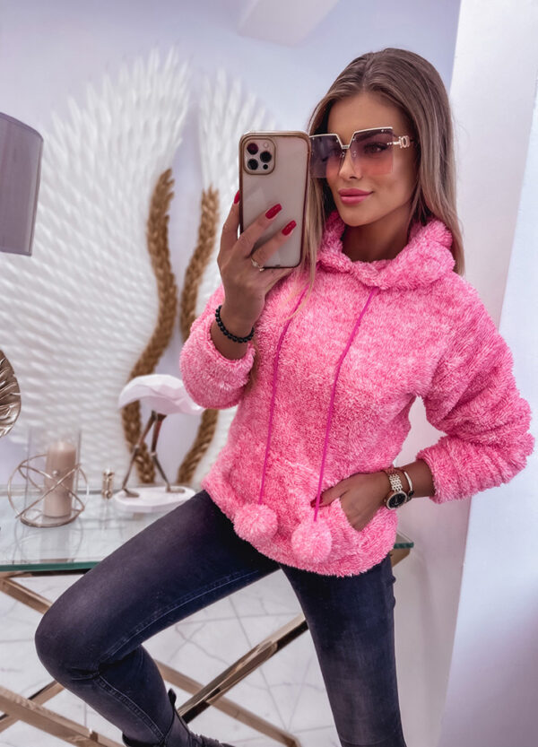 BLUZA PLUSZOWA Z KAPTUREM PINK-575504