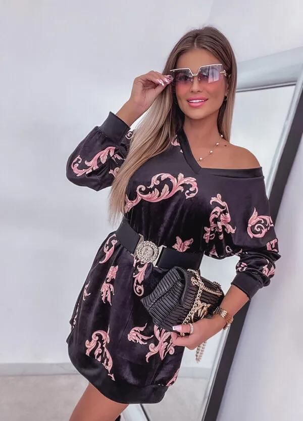 WELUROWA SUKIENKA FLOWERS PRINT-577782