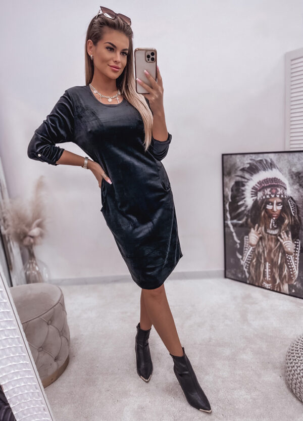 WELUROWA SUKIENKA Z KIESZENIAMI BLACK-579740