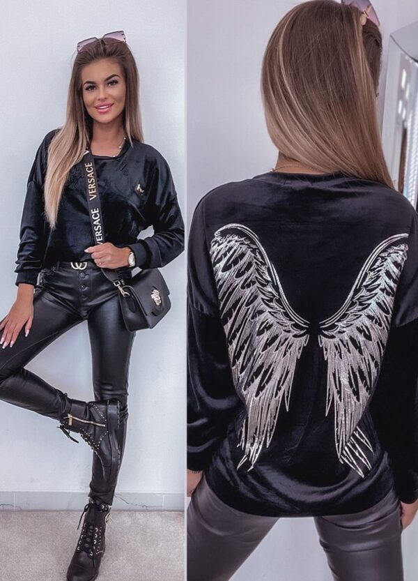 WELUROWA BLUZA Z NADRUKIEM WINGS-0