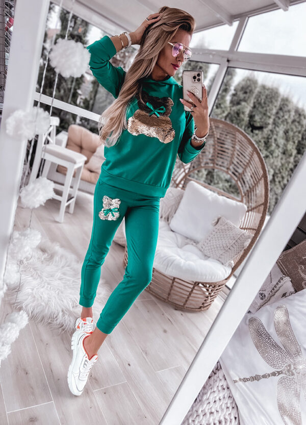 BAWEŁNIANY DRES Z CEKINOWĄ APLIKACJĄ GREEN-591839