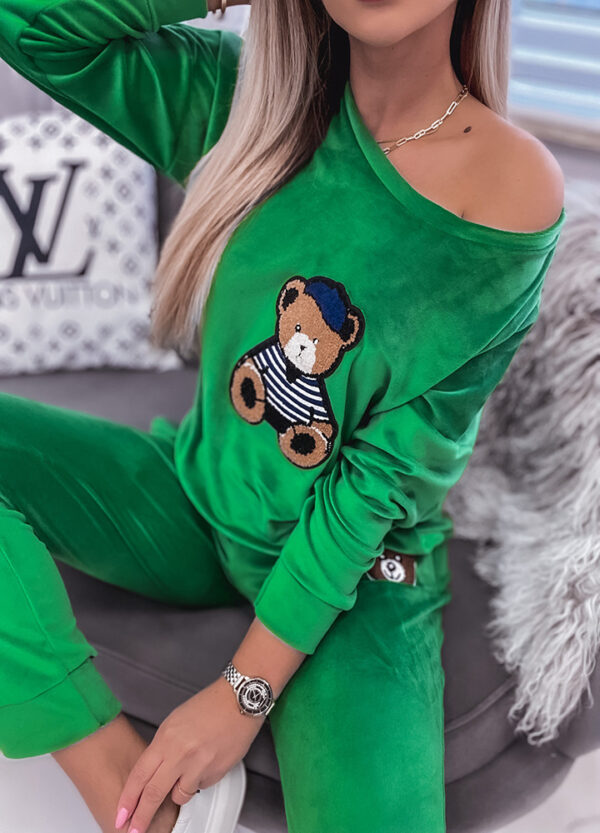 WELUROWY DRES BEAR GREEN-592448