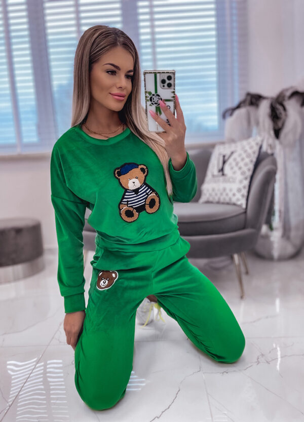 WELUROWY DRES BEAR GREEN-592451