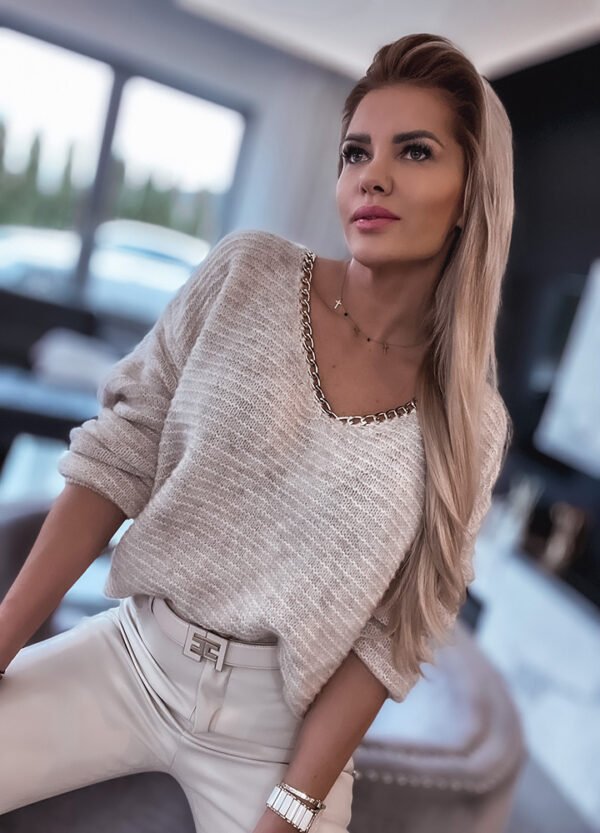 SWETER Z ŁAŃCUCHEM BEIGE-589838