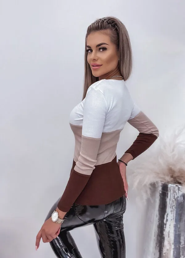 PRĄŻKOWANA BLUZKA ELITE BEIGE-588995