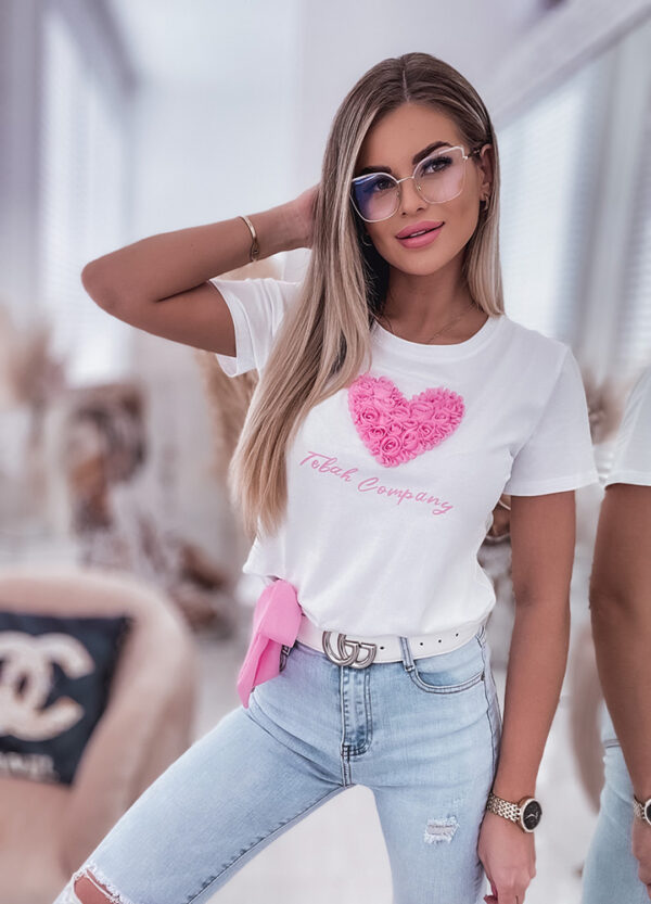 BAWEŁNIANY T-SHIRT Z APLIKACJĄ HEART-0