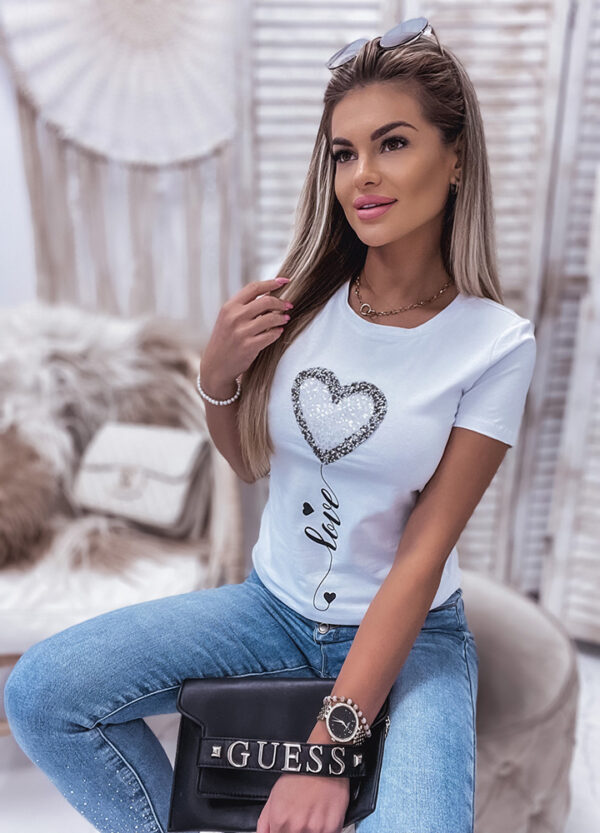 BAWEŁNIANY T-SHIRT Z CEKINAMI LOVE-0