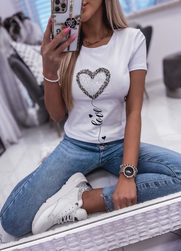 BAWEŁNIANY T-SHIRT Z CEKINAMI LOVE-595770