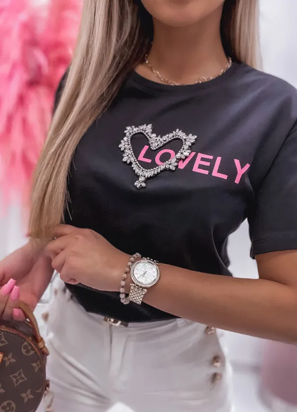 BAWEŁNIANY T-SHIRT / CEKINY LOVE-594921