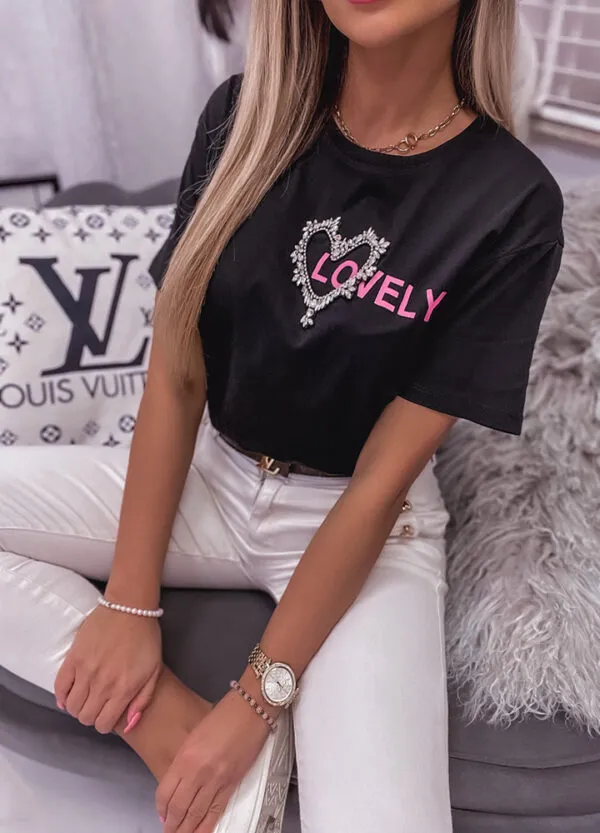 BAWEŁNIANY T-SHIRT / CEKINY LOVE-594920