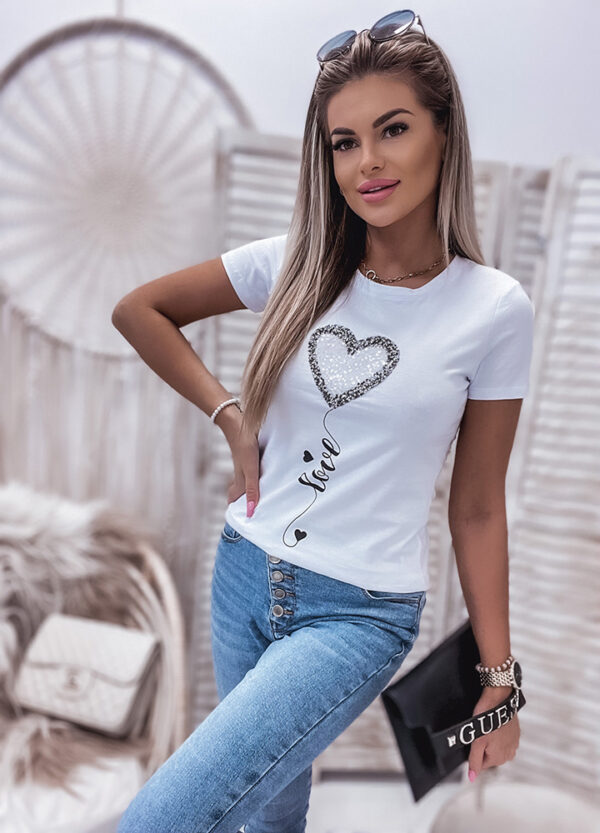 BAWEŁNIANY T-SHIRT Z CEKINAMI LOVE-595773