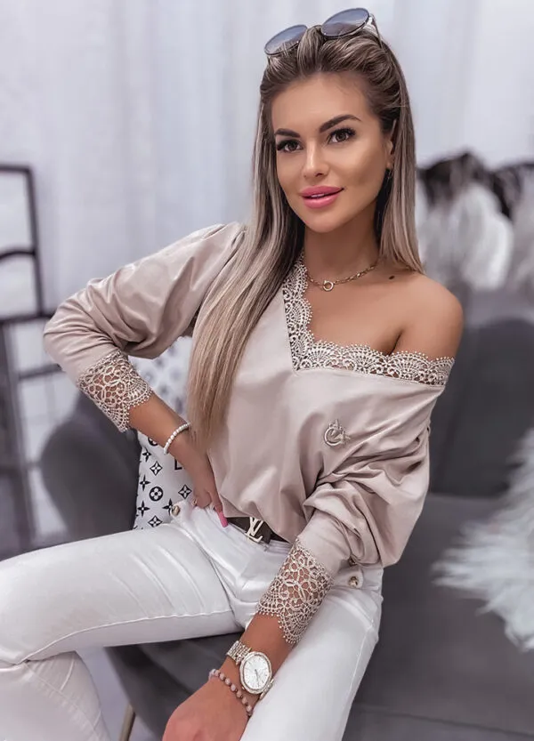 BLUZKA / TUNIKA Z KORONKĄ BEIGE-597320