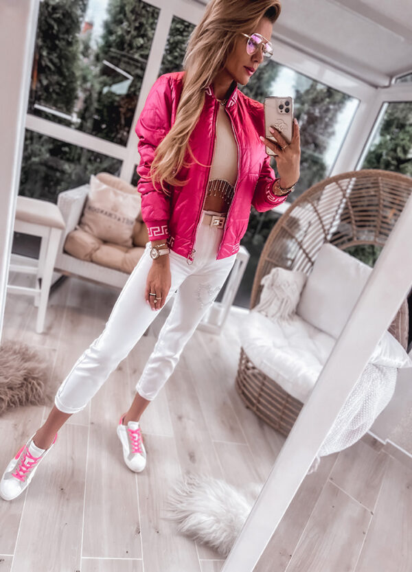 KURTKA BOMBER Z PIKOWANIEM PINK-596978