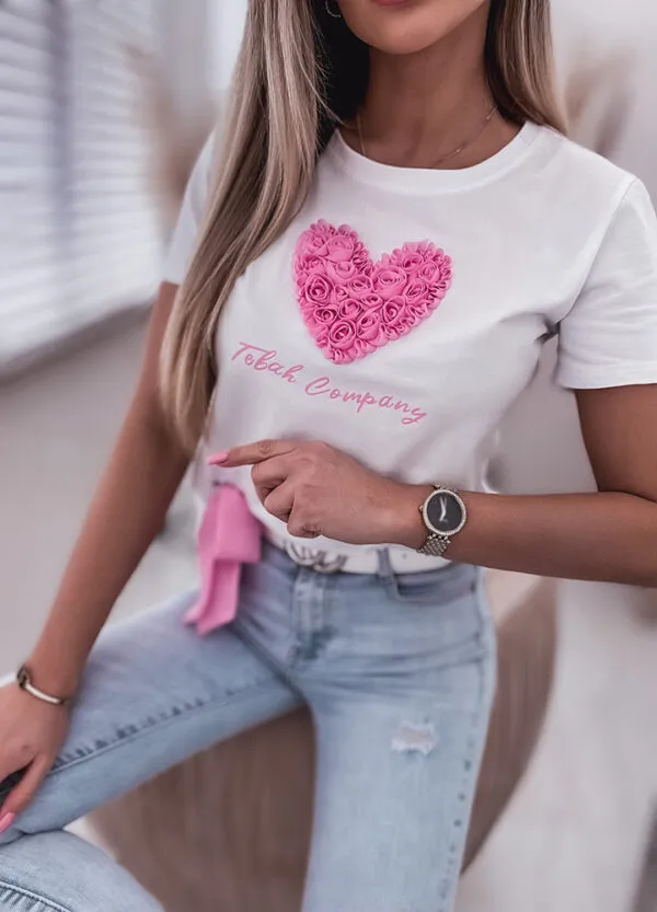 BAWEŁNIANY T-SHIRT Z APLIKACJĄ HEART-598293