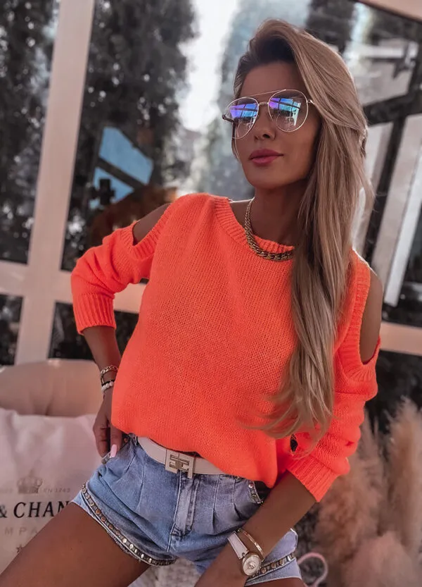 MY LUXE / SWETER Z ODKRYTYMI RAMIONAMI ORANGE-598034