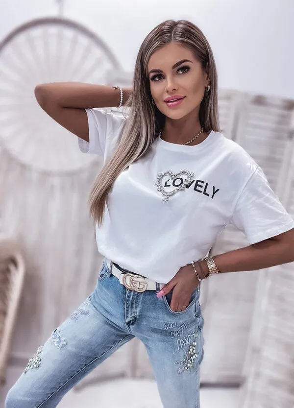 BAWEŁNIANY T-SHIRT Z CEKINAMI LOVELY-598134