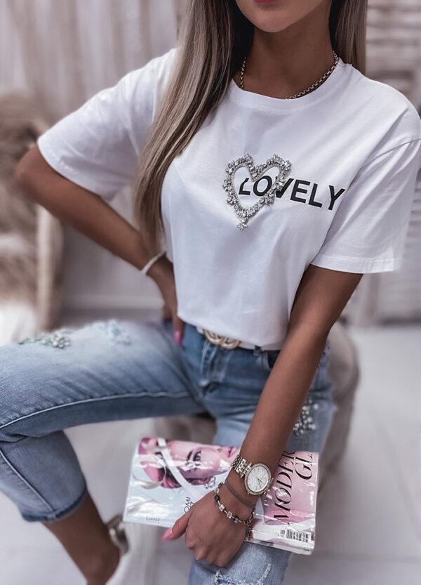 BAWEŁNIANY T-SHIRT Z CEKINAMI LOVELY-598137