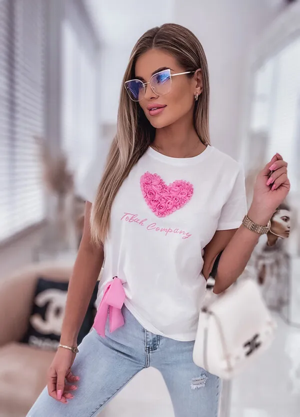 BAWEŁNIANY T-SHIRT Z APLIKACJĄ HEART-598294