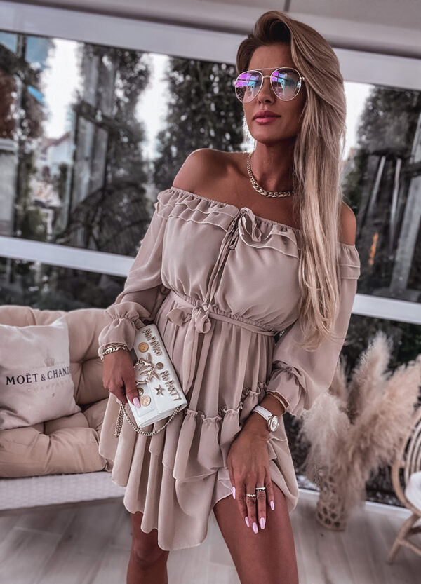 SUKIENKA KOKTAJLOWA Z FALBANAMI BEIGE-0