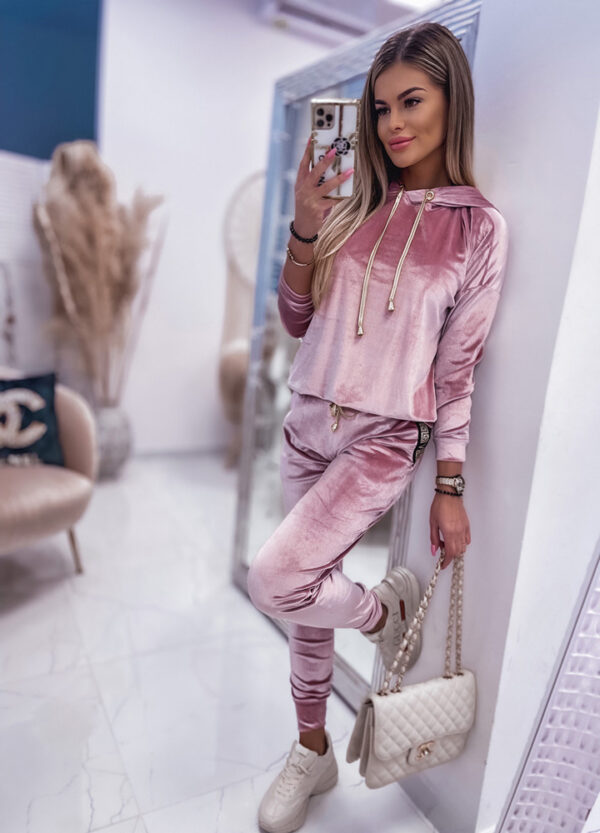 WELUROWY KOMPLET DRESOWY Z POŁYSKIEM PINK-602098