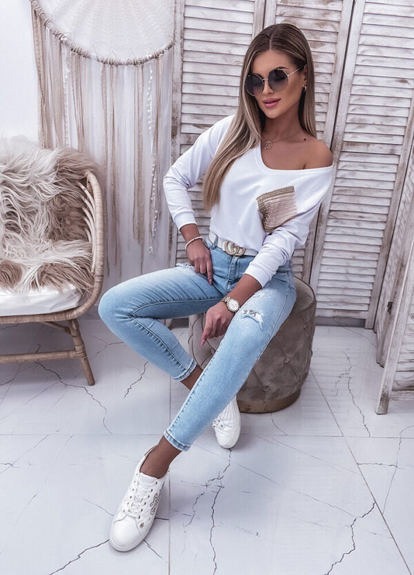 BAWEŁNIANA BLUZA Z APLIKACJĄ WHITE-604772