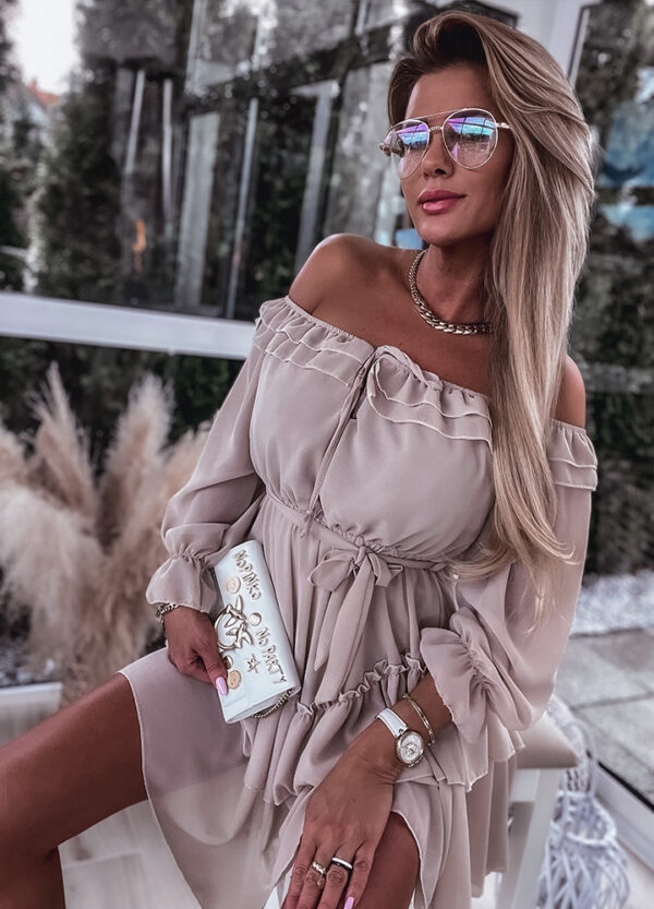 SUKIENKA KOKTAJLOWA Z FALBANAMI BEIGE-600742