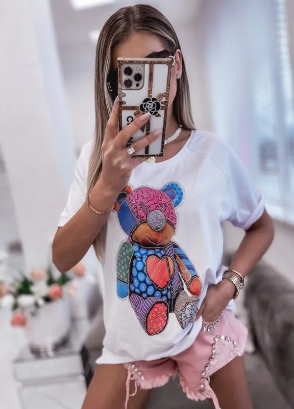 BAWEŁNIANY T-SHIRT Z NADRUKIEM BEAR-607033