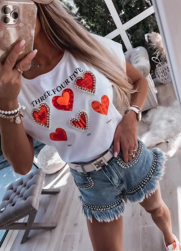 T-SHIRT Z APLIKACJĄ PEARLS HEART-607343