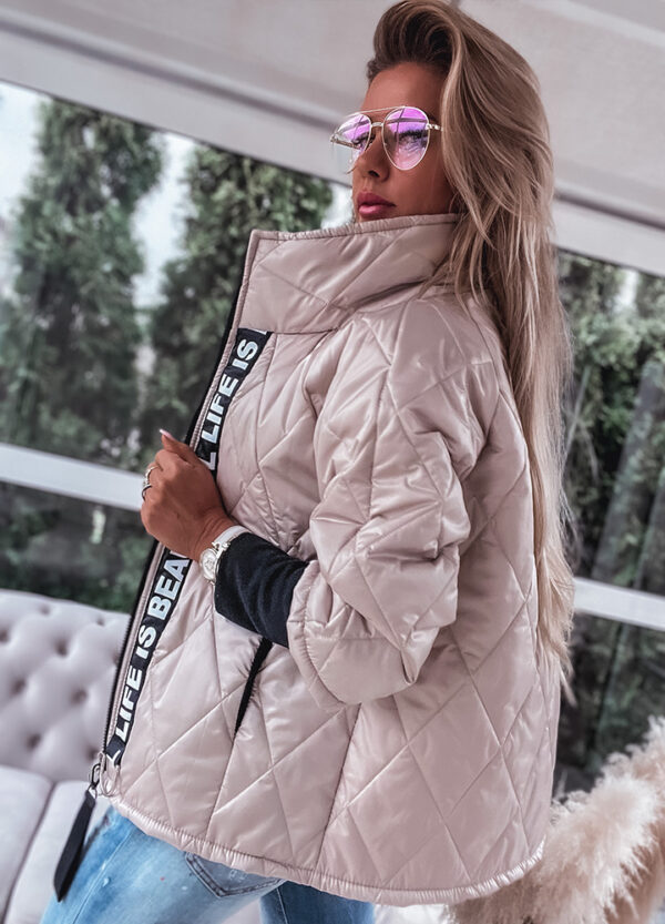 KURTKA Z MATERIAŁOWYMI RĘKAWKAMI BEIGE-606612